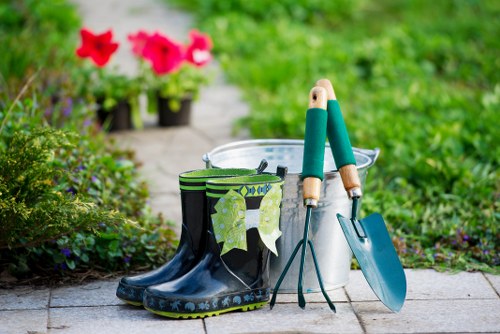 Professional lawn mowing equipment in use