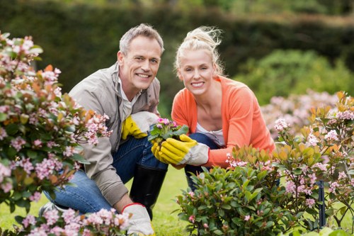 Elegant outdoor lighting and patio landscaping in Chigwell